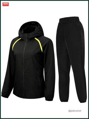 Women's Waterproof Rain Suit Jacket with Pants Hooded Windproof Hiking